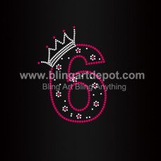 Number Six Iron On Rhinestone Transfers Crown Heat Motifs